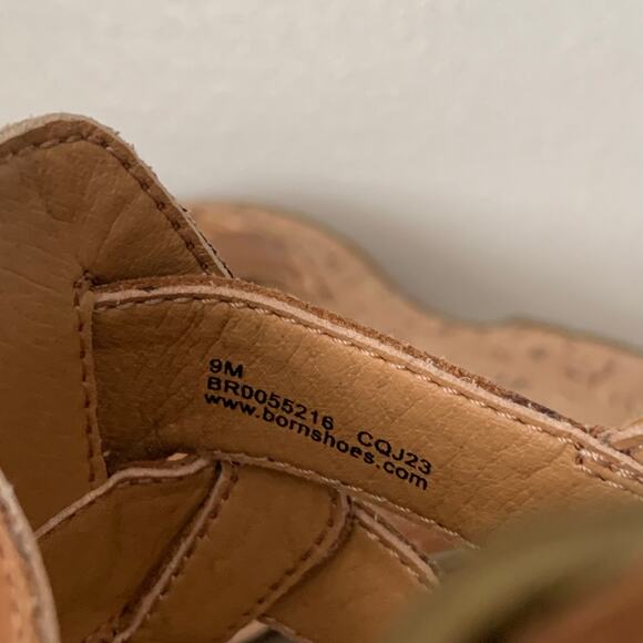 BORN Wedge Platform Sandal Bernese Cage Brown Leather Cork 9 US Buckle Slingback - Picture 11 of 15